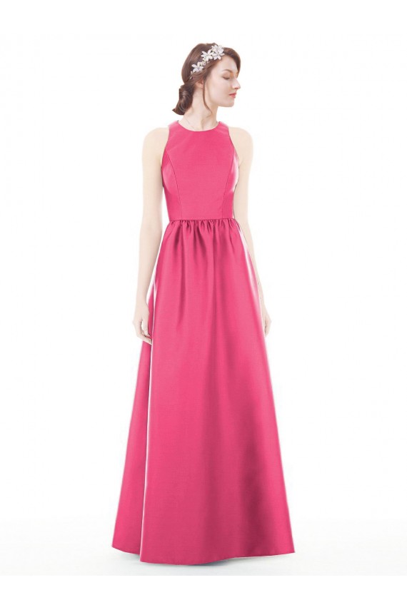 Satin Jewel Neck Sleeveless Keyhole Back Long Bridesmaid Dress Kent