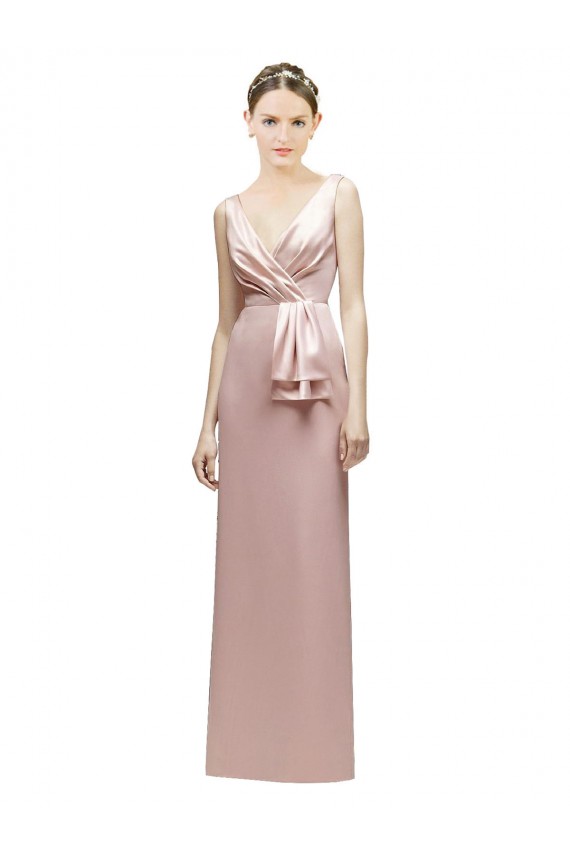 Satin V-Neck Sleeveless V-Back Long Bridesmaid Dress Kent