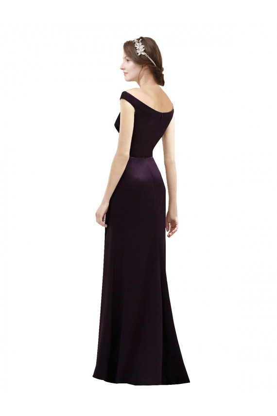 Satin Off the Shoulder Cap Sleeves Long Bridesmaid Dress Kent