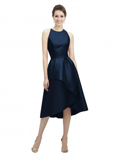 Satin Halter Neck Sleeveless Tea Length High Low Bridesmaid Dress Kent
