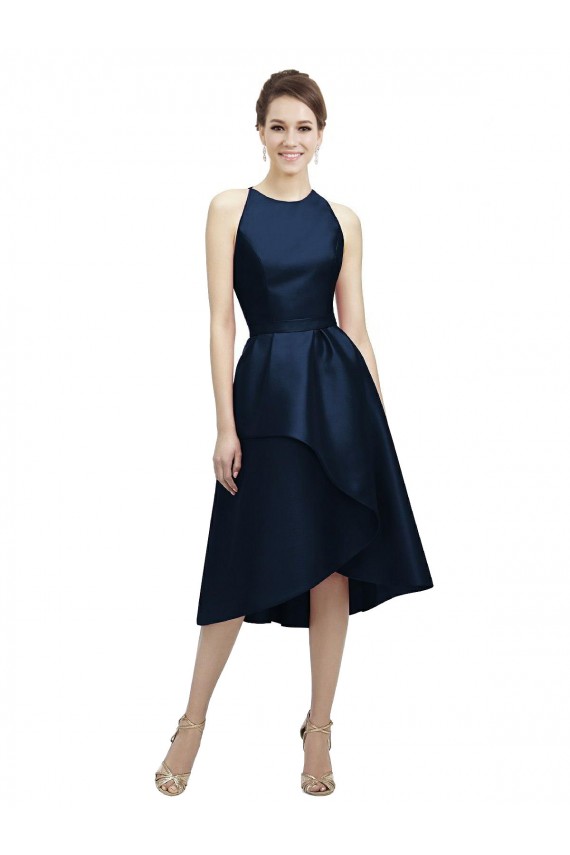Satin Halter Neck Sleeveless Tea Length High Low Bridesmaid Dress Kent