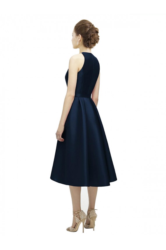 Satin Halter Neck Sleeveless Tea Length High Low Bridesmaid Dress Kent