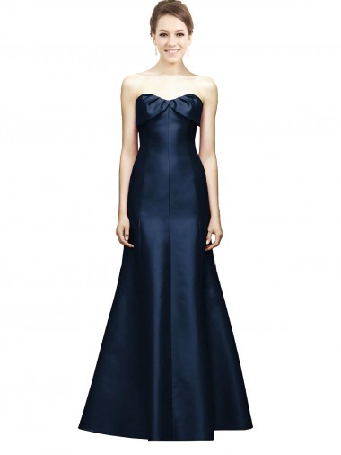 Satin Sweetheart Sleeveless Dark Navy Long Bridesmaid Dress Kent