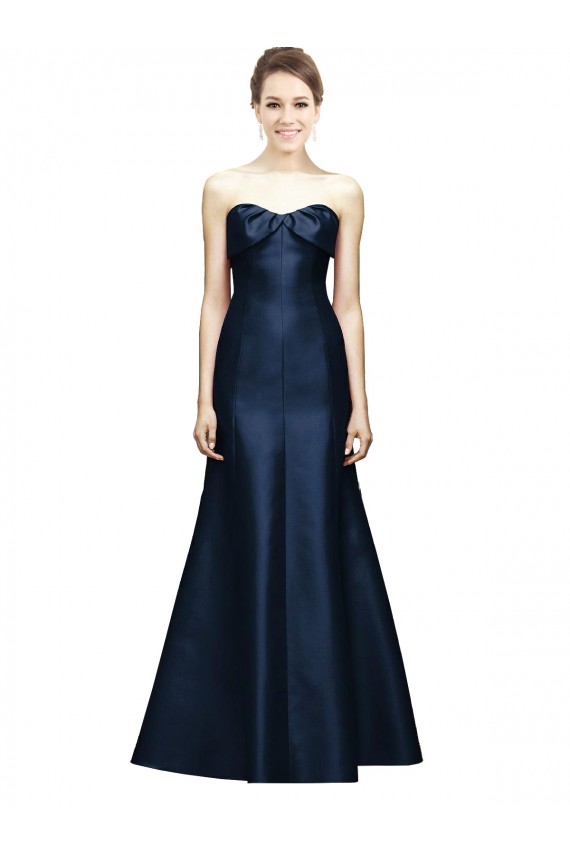 Satin Sweetheart Sleeveless Dark Navy Long Bridesmaid Dress Kent