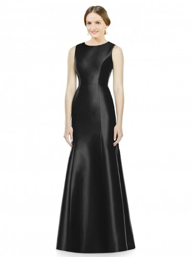 Satin High Neck Sleeveless Keyhole Back Black Long Bridesmaid Dress Kent