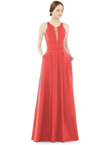 Satin Jewel Neck Sleeveless Long Bridesmaid Dress Kent