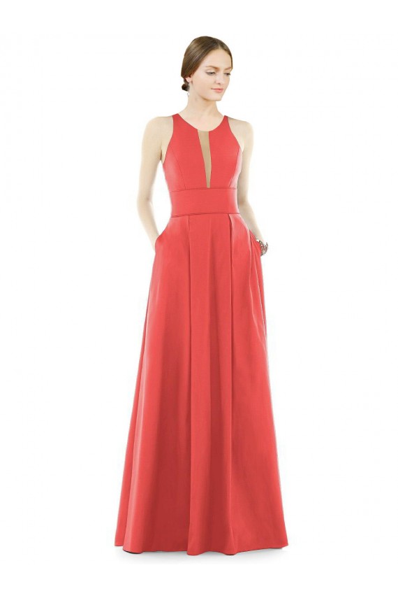 Satin Jewel Neck Sleeveless Long Bridesmaid Dress Kent