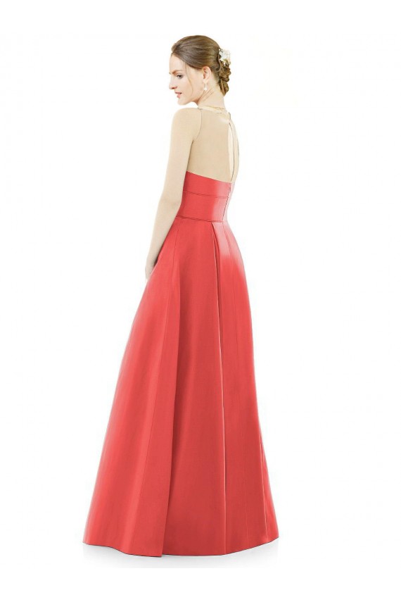 Satin Jewel Neck Sleeveless Long Bridesmaid Dress Kent