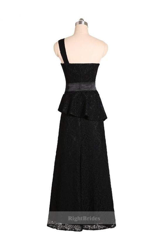 Satin One Shoulder Sleeveless Black Long Bridesmaid Dress Kent