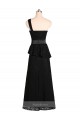 Satin One Shoulder Sleeveless Black Long Bridesmaid Dress Kent
