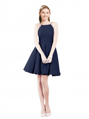 Satin Halter Neck Sleeveless Open Back Knee Length Bridesmaid Gown Kent