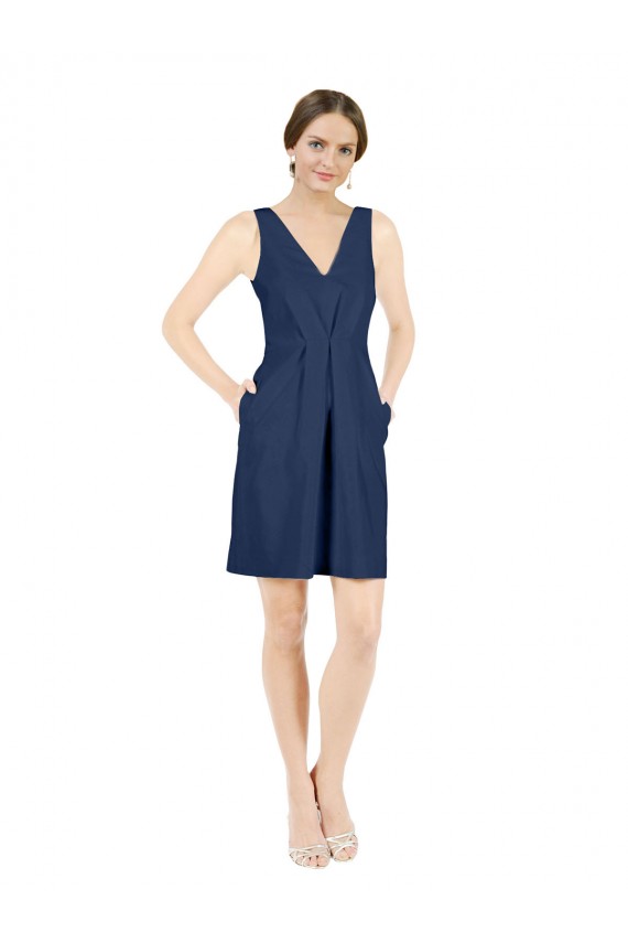 Satin V-Neck Sleeveless Open Back Knee Length Evening Gown / Bridesmaid Dress Kent