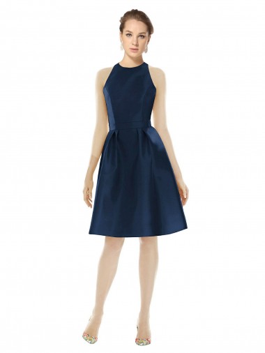 Satin Halter Neck Sleeveless Cocktail Length Bridesmaid Dress Kent