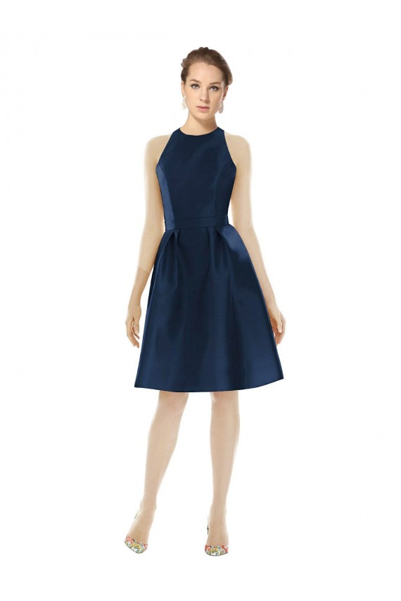 Satin Halter Neck Sleeveless Cocktail Length Bridesmaid Dress Kent