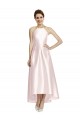 Satin Spaghetti Straps Sleeveless Open Back Long High Low Bridesmaid Dress Kent