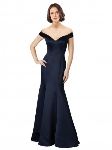 Satin Off the Shoulder Cap Sleeves Long Prom Dress / Bridesmaid Dress Kent