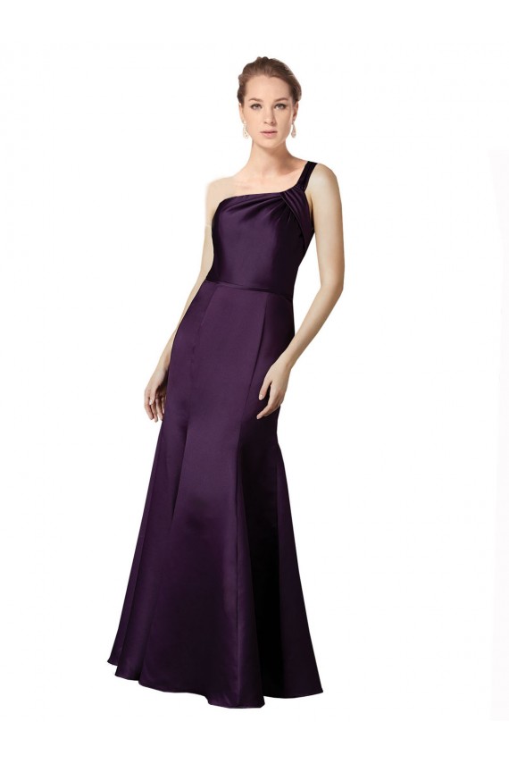 Satin One Shoulder Sleeveless Grape Long Prom Dress / Bridesmaid Dress Kent