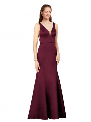 Satin V-Neck Sleeveless V-Back Long Formal Evening Gown / Prom Dress / Bridesmaid Dress Kent
