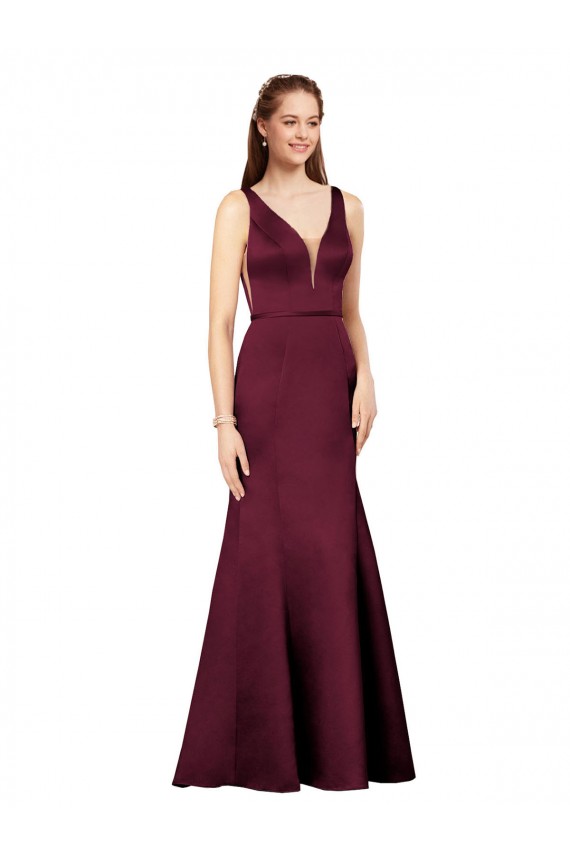 Satin V-Neck Sleeveless V-Back Long Formal Evening Gown / Prom Dress / Bridesmaid Dress Kent