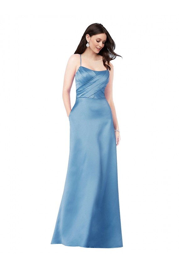 Satin Spaghetti Straps Sleeveless Open Back Long Formal Evening Gown / Prom Dress / Bridesmaid Dress Kent