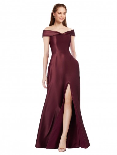 Satin Off the Shoulder Cap Sleeves Long Black Tie Evening Gown / Prom Dress / Bridesmaid Dress Kent