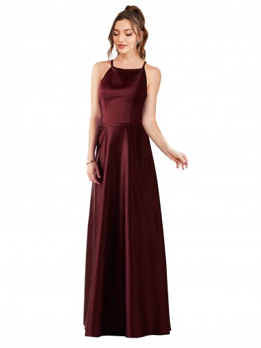 Satin Halter Neck Sleeveless Long Prom Dress / Bridesmaid Dress Kent