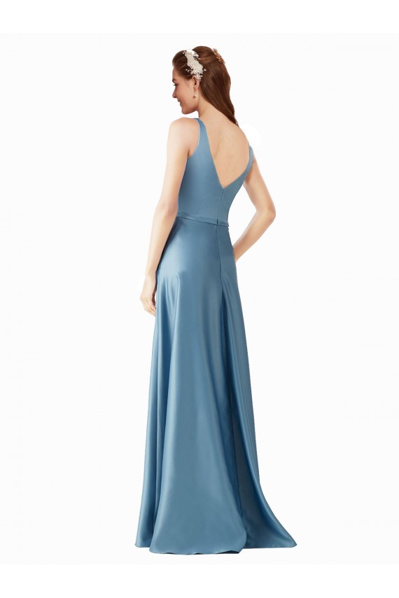 Satin High Neck Sleeveless Long Black Tie Prom Dress / Bridesmaid Dress Kent