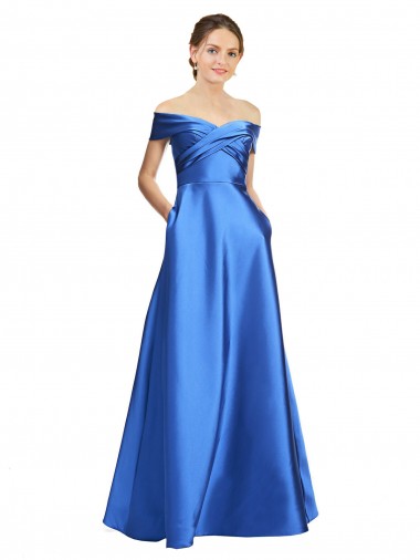 Satin Off the Shoulder Sleeveless Long Black Tie Evening Gown / Prom Dress / Bridesmaid Dress Kent