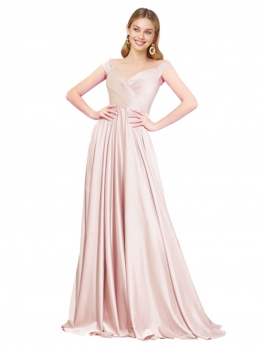 Satin Off the Shoulder Sleeveless Long Formal Evening Gown / Prom Dress / Bridesmaid Dress Kent
