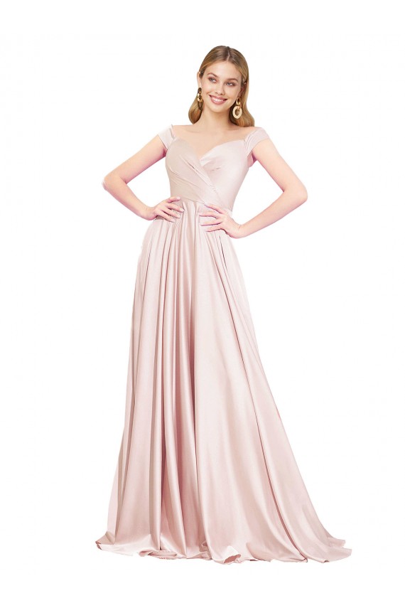 Satin Off the Shoulder Sleeveless Long Formal Evening Gown / Prom Dress / Bridesmaid Dress Kent
