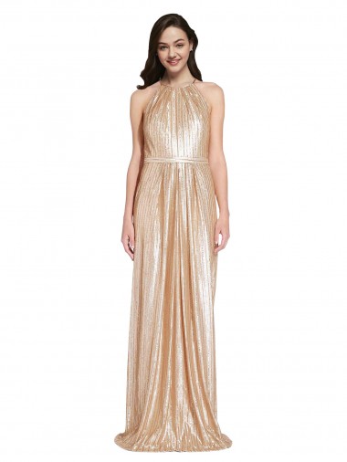 Sequin Halter Neck Sleeveless Gold Long Formal Evening Gown / Prom Dress / Bridesmaid Dress Kent