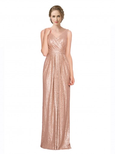 Sequin V-Neck Sleeveless Long Bridesmaid Dress / Evening Dress Kent