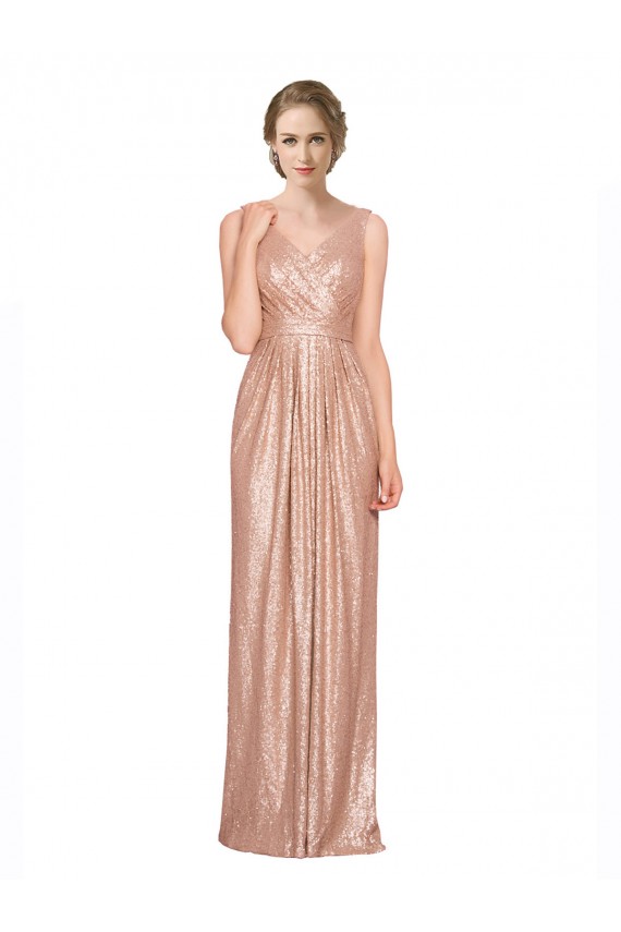 Sequin V-Neck Sleeveless Long Bridesmaid Dress / Evening Dress Kent