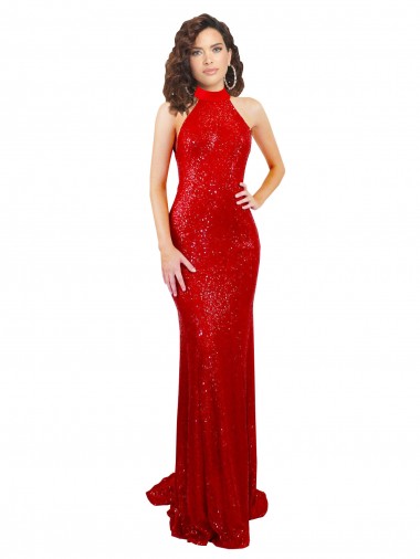 Sequin Halter Neck Sleeveless Open Back Long Formal Evening Gown / Prom Dress / Bridesmaid Dress Kent