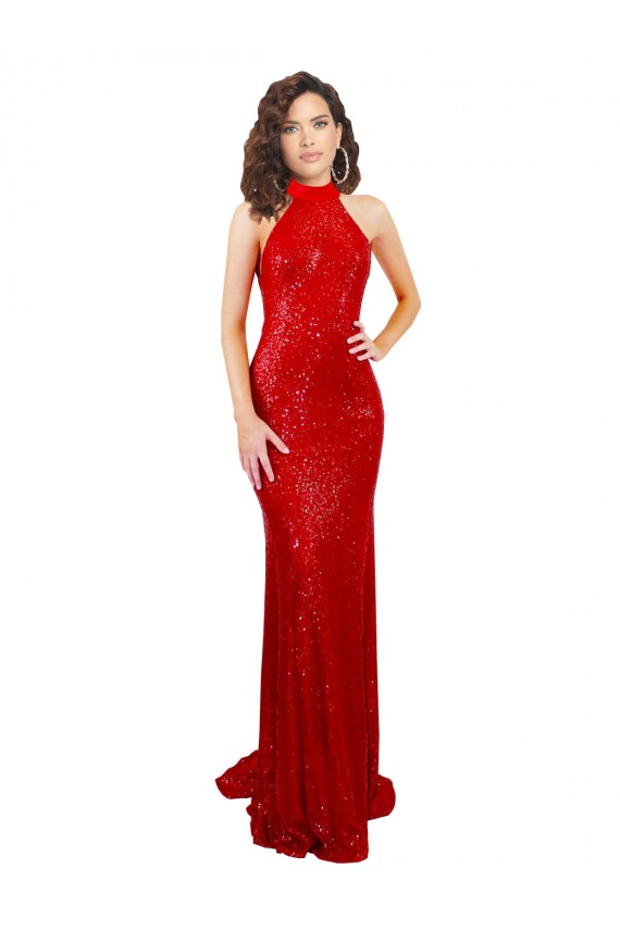 Sequin Halter Neck Sleeveless Open Back Long Formal Evening Gown / Prom Dress / Bridesmaid Dress Kent
