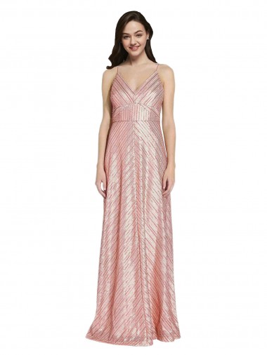 Sequin V-Neck Sleeveless Low Back Rose Gold Long Formal Evening Gown / Prom Dress / Bridesmaid Dress Kent