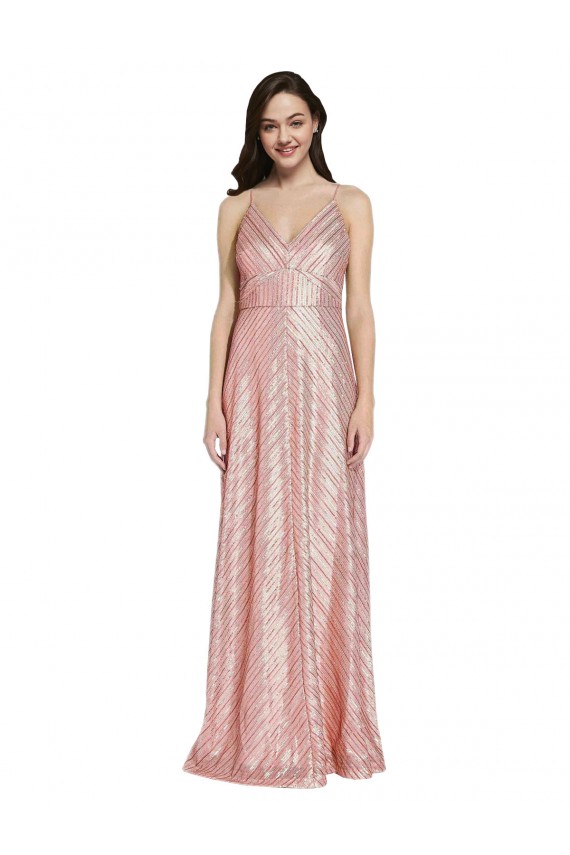Sequin V-Neck Sleeveless Low Back Rose Gold Long Formal Evening Gown / Prom Dress / Bridesmaid Dress Kent