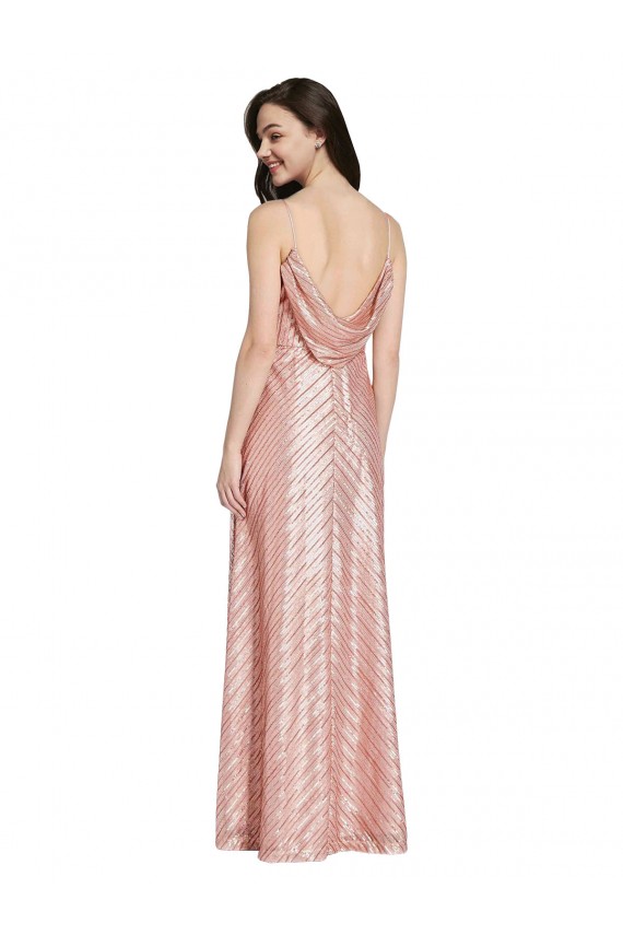 Sequin V-Neck Sleeveless Low Back Rose Gold Long Formal Evening Gown / Prom Dress / Bridesmaid Dress Kent