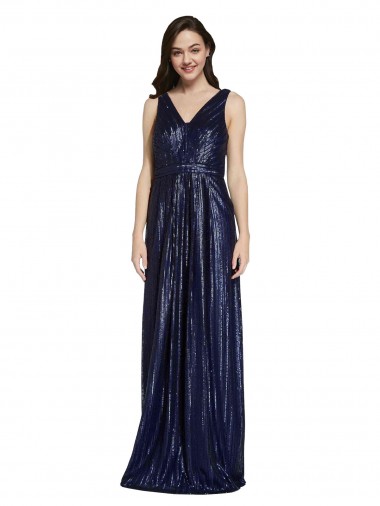 Sequin V-Neck Sleeveless V-Back Long Formal Evening Gown / Prom Dress / Bridesmaid Dress Kent