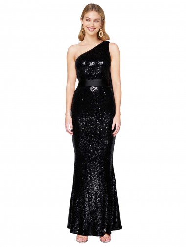 Sequin One Shoulder Sleeveless Black Long Formal Evening Gown / Prom Dress / Bridesmaid Dress Kent