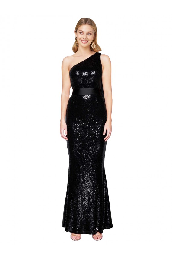Sequin One Shoulder Sleeveless Black Long Formal Evening Gown / Prom Dress / Bridesmaid Dress Kent