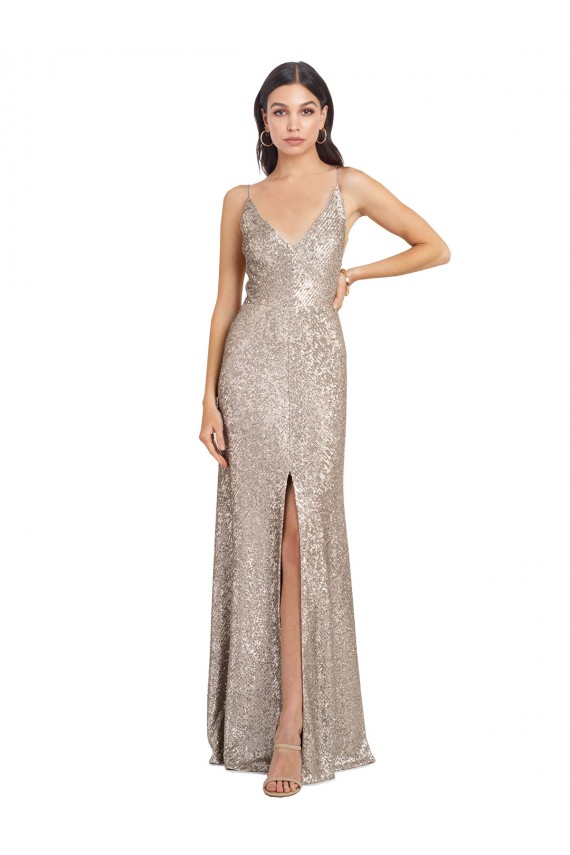 Sequin & Sparkling Sequin V-Neck Sleeveless V-Back Long Formal Evening Gown / Prom Dress / Bridesmaid Dress Kent