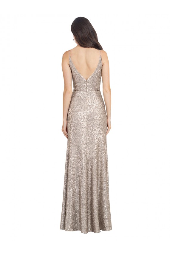 Sequin & Sparkling Sequin V-Neck Sleeveless V-Back Long Formal Evening Gown / Prom Dress / Bridesmaid Dress Kent