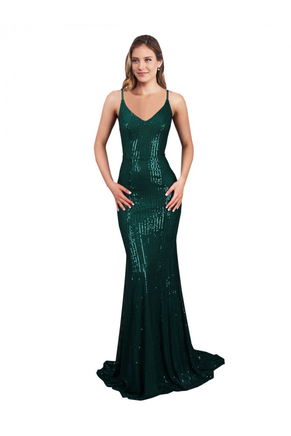 Sequin V-Neck Sleeveless Low Back Long Formal Evening Gown / Prom Dress / Bridesmaid Dress Kent