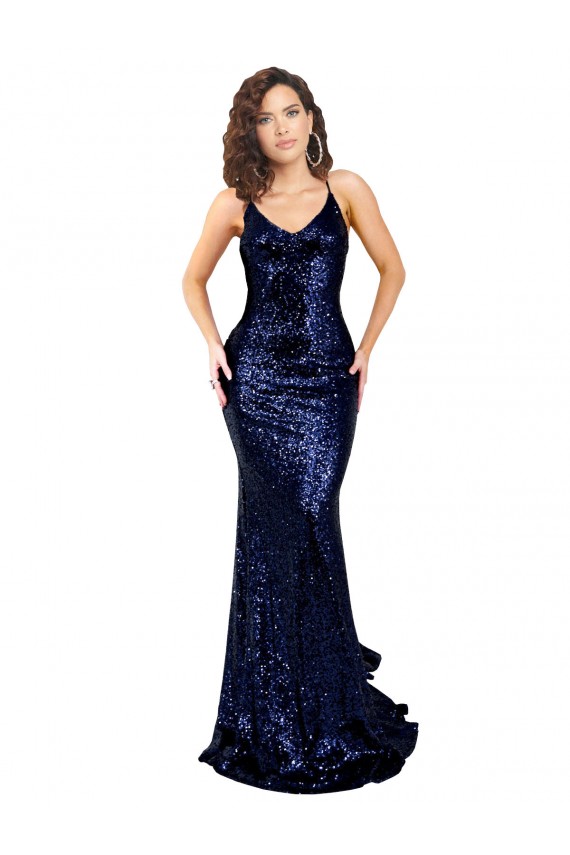 Sequin V-Neck Sleeveless Open Back Long Formal Evening Gown / Prom Dress / Bridesmaid Dress Kent