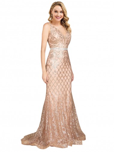 Sequin & Sparkling Sequin V-Neck Sleeveless V-Back Long Formal Plus Size Evening Gown / Prom Dress / Bridesmaid Dress Kent