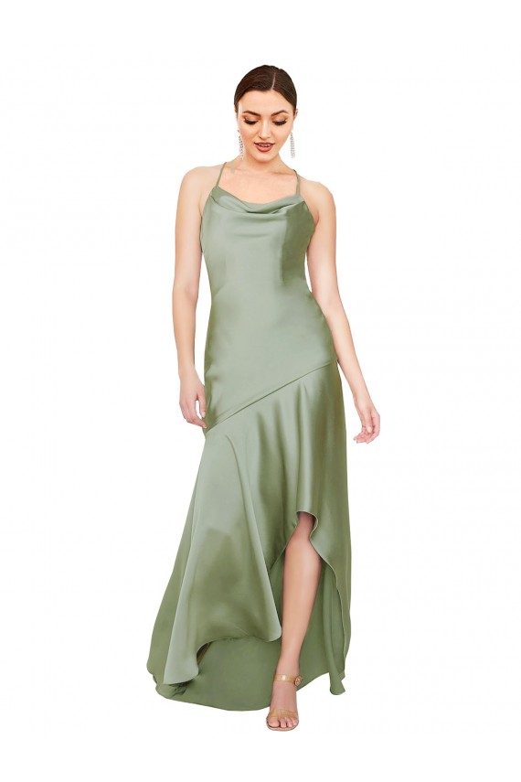 Silk like Satin Cowl Neck Sleeveless Open Back Long High Low Evening Gown / Prom Dress / Bridesmaid Dress Kent