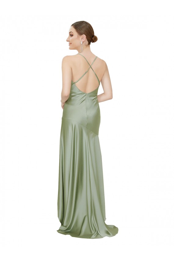 Silk like Satin Cowl Neck Sleeveless Open Back Long High Low Evening Gown / Prom Dress / Bridesmaid Dress Kent