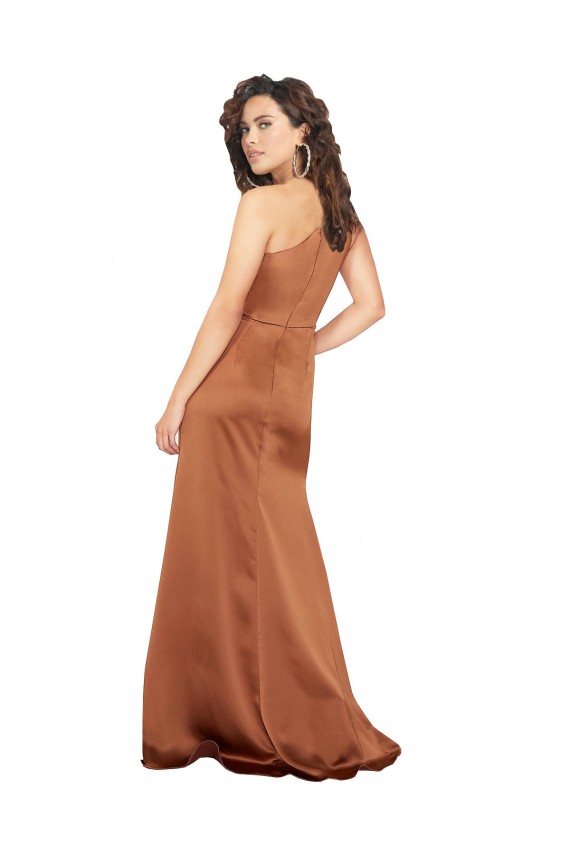 Silk like Satin One Shoulder Sleeveless Long Formal Dress / Bridesmaid Dress Kent