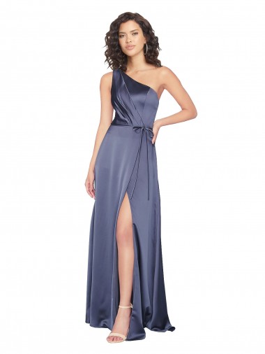 Silk like Satin One Shoulder Sleeveless Dusk Long Formal Evening Gown / Prom Dress / Bridesmaid Dress Kent
